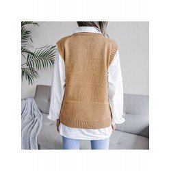Sleeveless Pure Color Women Sweater Vest