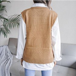 Sleeveless Pure Color Women Sweater Vest