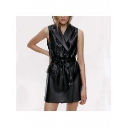 Women Black PU Leather Sleeveless Dresses Women Black PU Leather Sleeveless Dresses