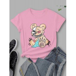Skull Crazy Bear Graphic T Shirts For Women