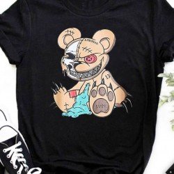 Skull Crazy Bear Graphic T Shirts For Women
