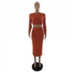  Round Neck Crop Top And Skirt Women's Set