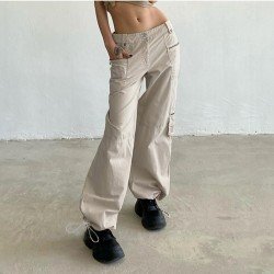 Zip Pockets Solid Low Rise Cargo Jeans