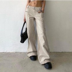 Zip Pockets Solid Low Rise Cargo Jeans