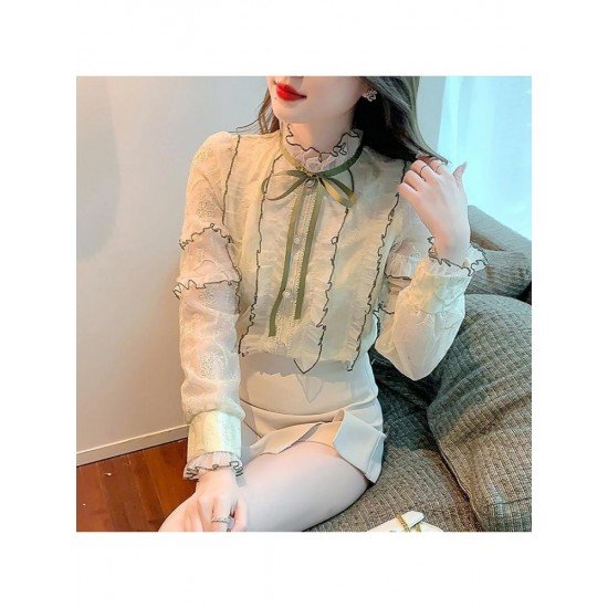  2024 Fall Elegant Bow Women's Long Sleeve Shirt