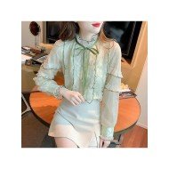  2024 Fall Elegant Bow Women's Long Sleeve Shirt