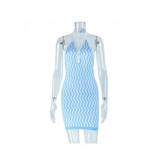  Fashion Printed Halter Backless Short Dress
