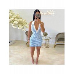 Fashion Printed Halter Backless Short Dress  Fashion Printed Halter Backless Short Dress
