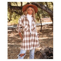 Spring Plaid Pockets Long Sleeve Long Coats Spring Plaid Pockets Long Sleeve Long Coats