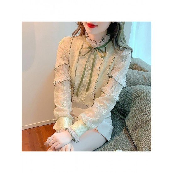  2024 Fall Elegant Bow Women's Long Sleeve Shirt