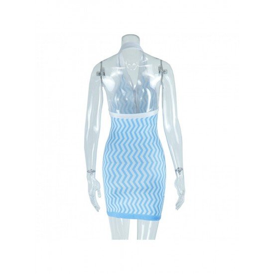  Fashion Printed Halter Backless Short Dress
