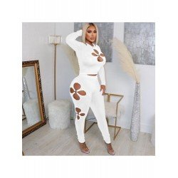 Hollow Out Fall Matching 2 Piece Pant Sets Hollow Out Fall Matching 2 Piece Pant Sets