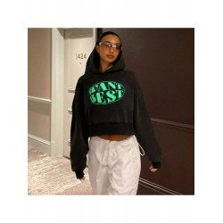 American Retro Letter Printing Hooded Crop Sweater  American Retro Letter Printing Hooded Crop Sweater
