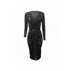 Lace Patchwork V Neck Long Sleeve Dress Lace Patchwork V Neck Long Sleeve Dress