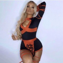 Cut Out Long Sleeve Rompers For Women