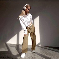 Patchwork Wide Leg Drawstring Ladies Trouser Pants