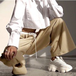 Patchwork Wide Leg Drawstring Ladies Trouser Pants
