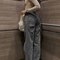  Fashion High Waist Ripped Women's Jeans