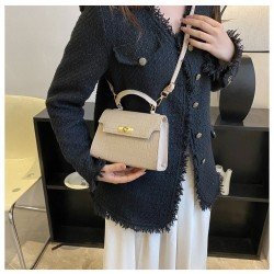Ladies White Alligator Print Twist Lock Shoulder Bags
