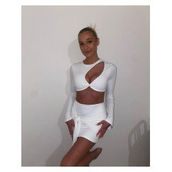 Tie Wrap Cut Out White Mini Skirt And Top Sets Tie Wrap Cut Out White Mini Skirt And Top Sets
