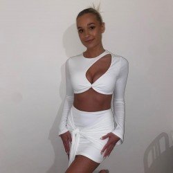Tie Wrap Cut Out White Mini Skirt And Top Sets