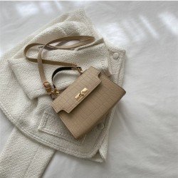 Ladies White Alligator Print Twist Lock Shoulder Bags