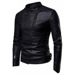 New Pu Zipper Stand Collar Jacket For Men  New Pu Zipper Stand Collar Jacket For Men