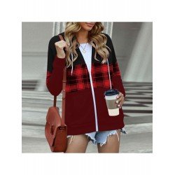 Casual Loose Hooded Plaid Patchwork Coat Jacket Casual Loose Hooded Plaid Patchwork Coat Jacket