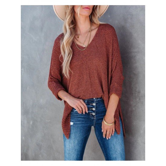  2024 Fall V-Neck Pure Color Women's Sweater