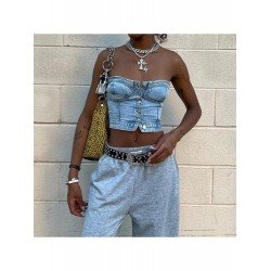  2024 Stylish Pure Color Backless Women's Denim Vest