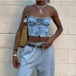  2024 Stylish Pure Color Backless Women's Denim Vest