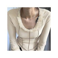 Latest Patchwork Flare Sleeve Long Sleeve Tops