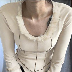 Latest Patchwork Flare Sleeve Long Sleeve Tops