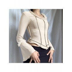 Latest Patchwork Flare Sleeve Long Sleeve Tops