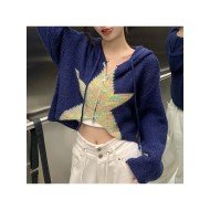  2024 Fall New Hooded Star Knitted Cardigan Jacket