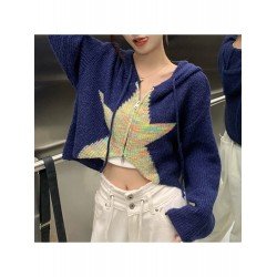  2024 Fall New Hooded Star Knitted Cardigan Jacket