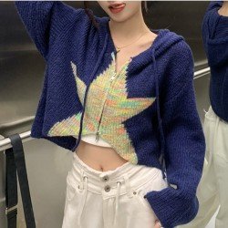  2024 Fall New Hooded Star Knitted Cardigan Jacket