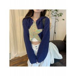 2024 Fall New Hooded Star Knitted Cardigan Jacket  2024 Fall New Hooded Star Knitted Cardigan Jacket