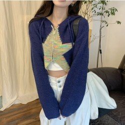  2024 Fall New Hooded Star Knitted Cardigan Jacket