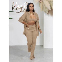 Trendy Solid 3 Piece Blouse And Trouser Sets Trendy Solid 3 Piece Blouse And Trouser Sets