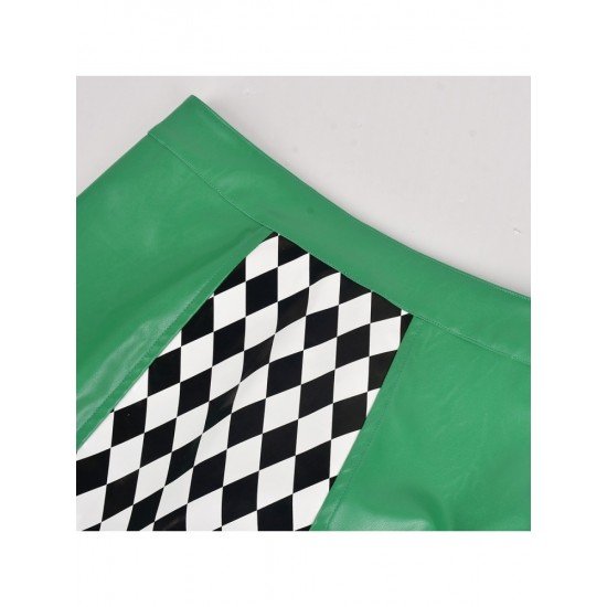  2024 High Waist Rhombus Lattice Green Skirt
