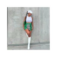  2024 High Waist Rhombus Lattice Green Skirt
