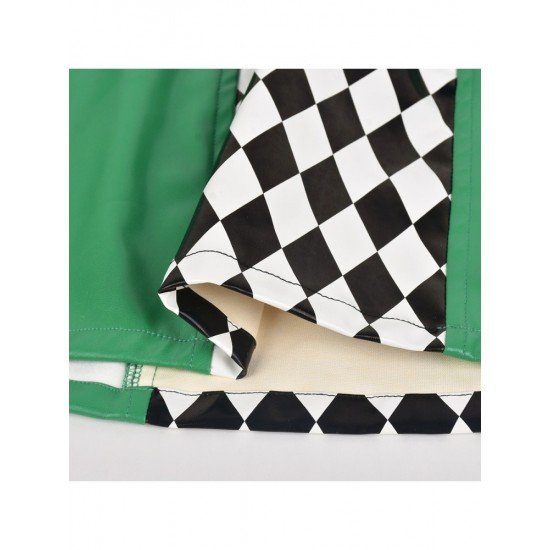  2024 High Waist Rhombus Lattice Green Skirt