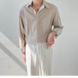  Textured Pure Color Casual Men's Long Sleeve Shirt