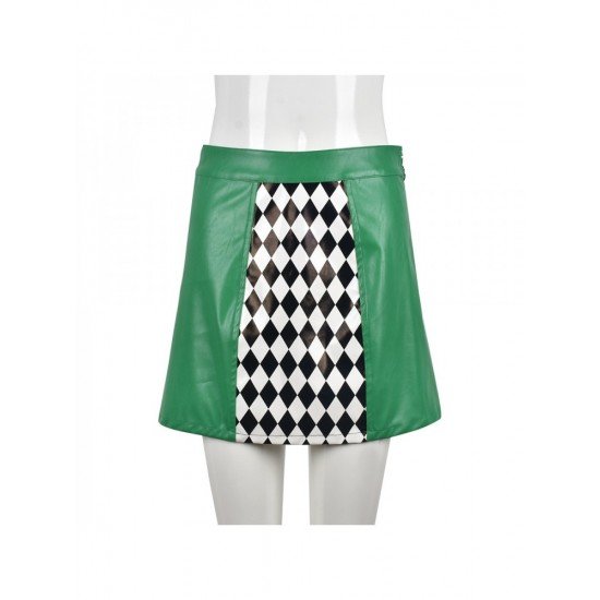  2024 High Waist Rhombus Lattice Green Skirt
