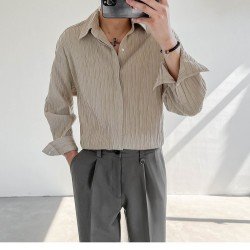  Textured Pure Color Casual Men's Long Sleeve Shirt