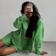 Casual Solid Blouse And Short Sets For Women