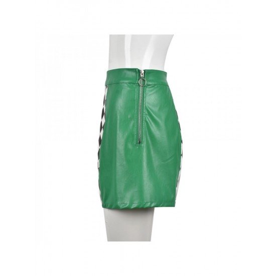  2024 High Waist Rhombus Lattice Green Skirt