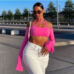  Design Halter Bandage Backless Women's Short Top