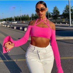  Design Halter Bandage Backless Women's Short Top